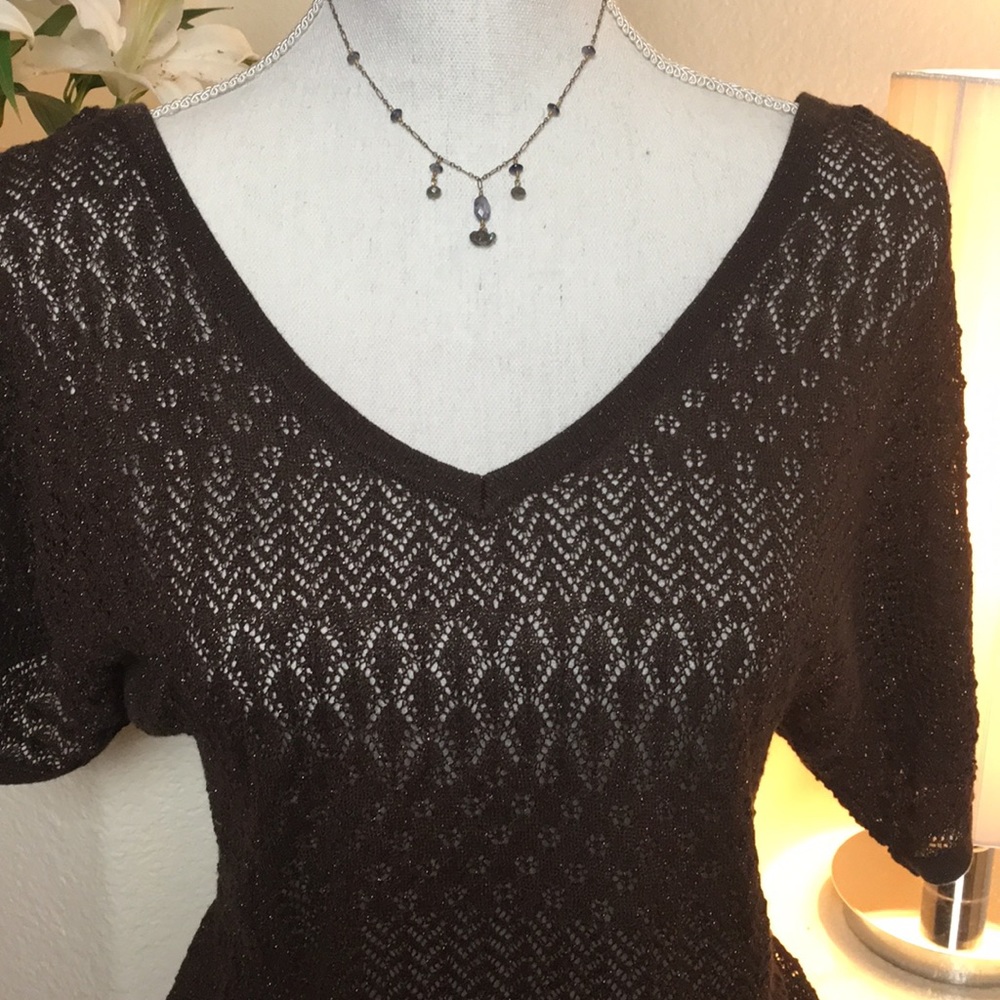 WHBM Chocolate Brown semi shimmer cardigan sweater